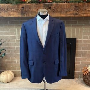 Peter Millar mens 44L dark blue plaid 100% wool 2-button sport coat EUC